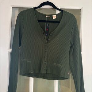 Levi's Olive Button-Up Ribbed Top